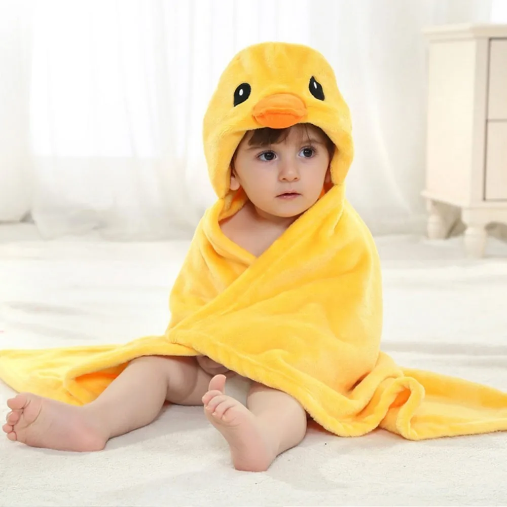 

Cartoon Baby Towel Robe Infant Bath Towels Plush Receiving Blanket Animal Square Hooded Bath Wrap Swaddle Newborn Bathrobe Cloak