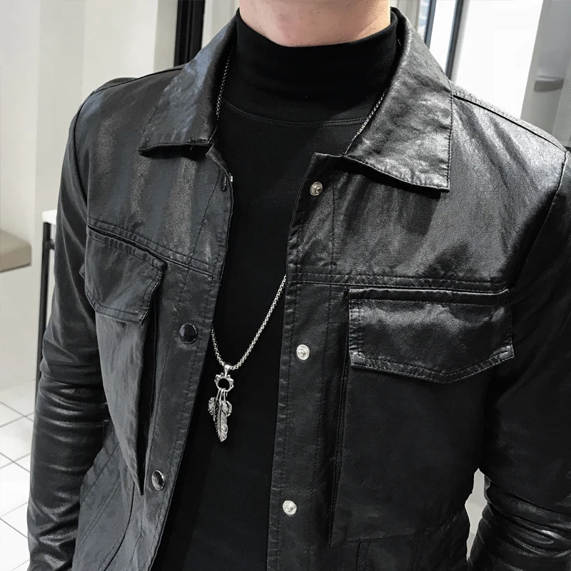 2018 Autumn Winter PU Leather Clothing Male Leather Self-cultivation Short Fund Loose Coat men jaket bomber Free shipping 2018 Autumn Winter PU Leather Clothing Male Leather Self-cultivation Short Fund Loose Coat men jaket bomber Free shipping