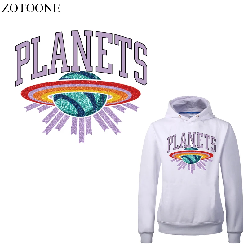 

ZOTOONE Iron On Transfer Planets UFO Patch Applique Space Heat Vinyl Transfer For Clothes DIY T-Shirt Stickers Thermal Press E