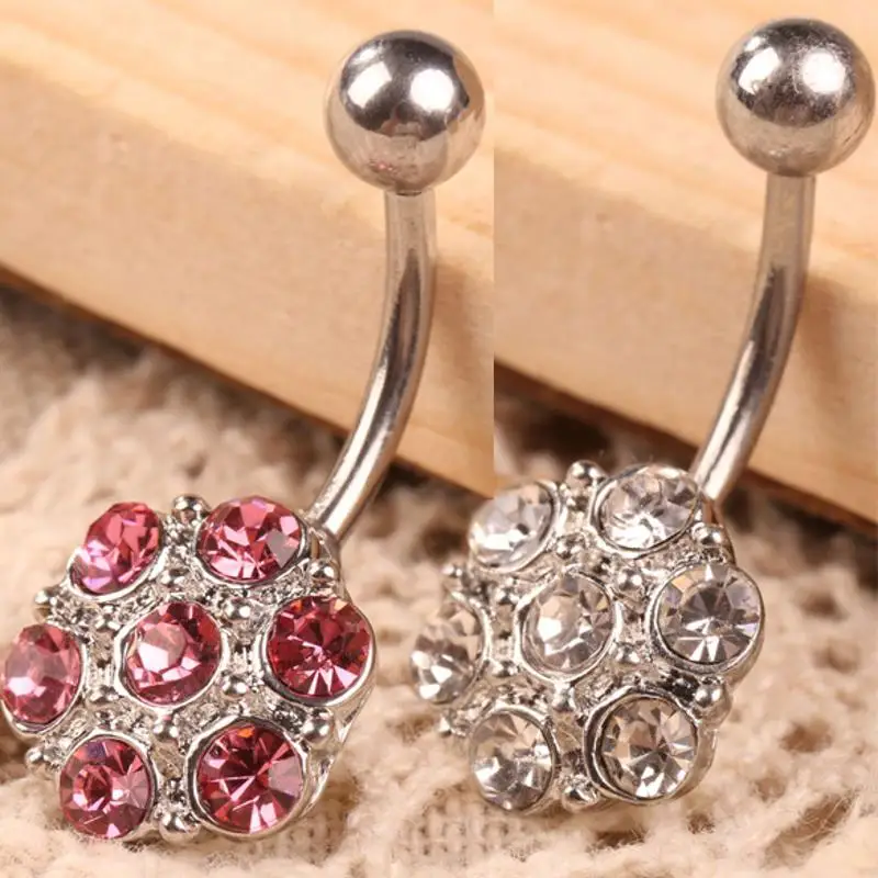 

Stainless Rhinestone Flower Crystal Navel Belly Button Ring Body Piercing
