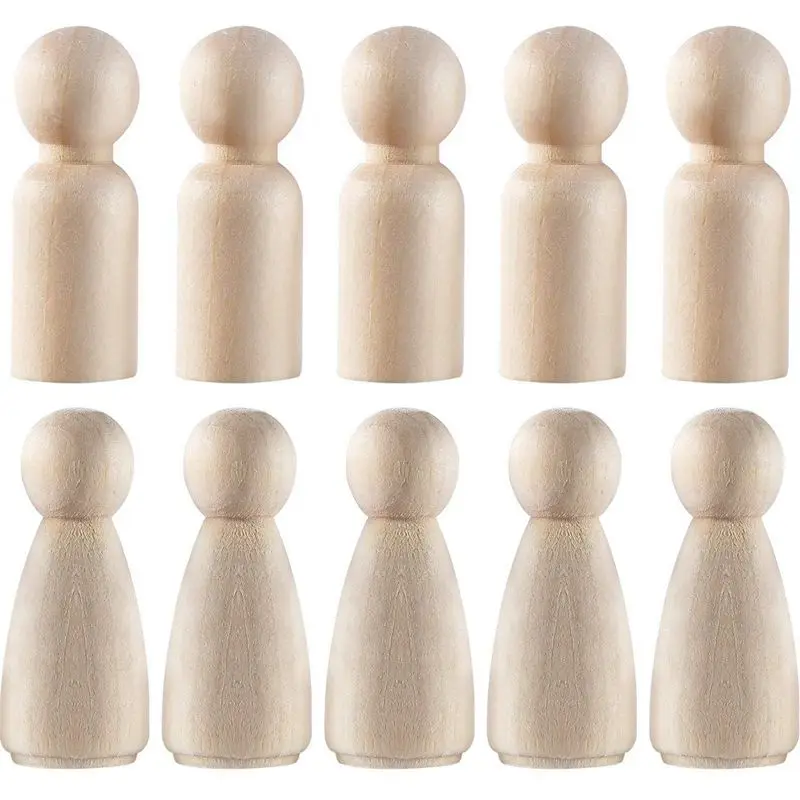 

10 Pieces 65 mm Unfinished Wooden Peg Dolls Wooden Tiny Doll Bodies People Decorations,Wood Color