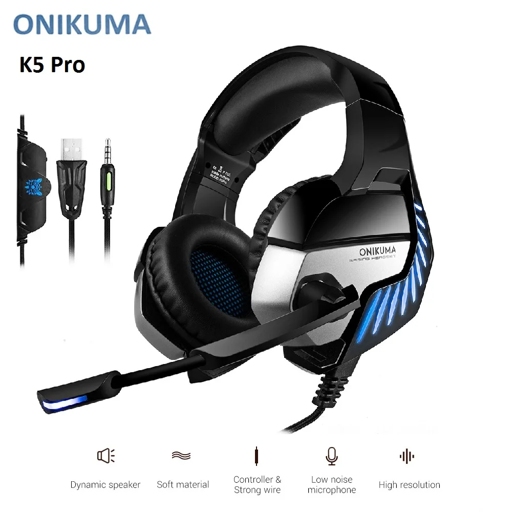 ONIKUMA K5 Pro Stereo Gaming Headset Over ear наушники с микрофоном светодиодный свет для Xbox