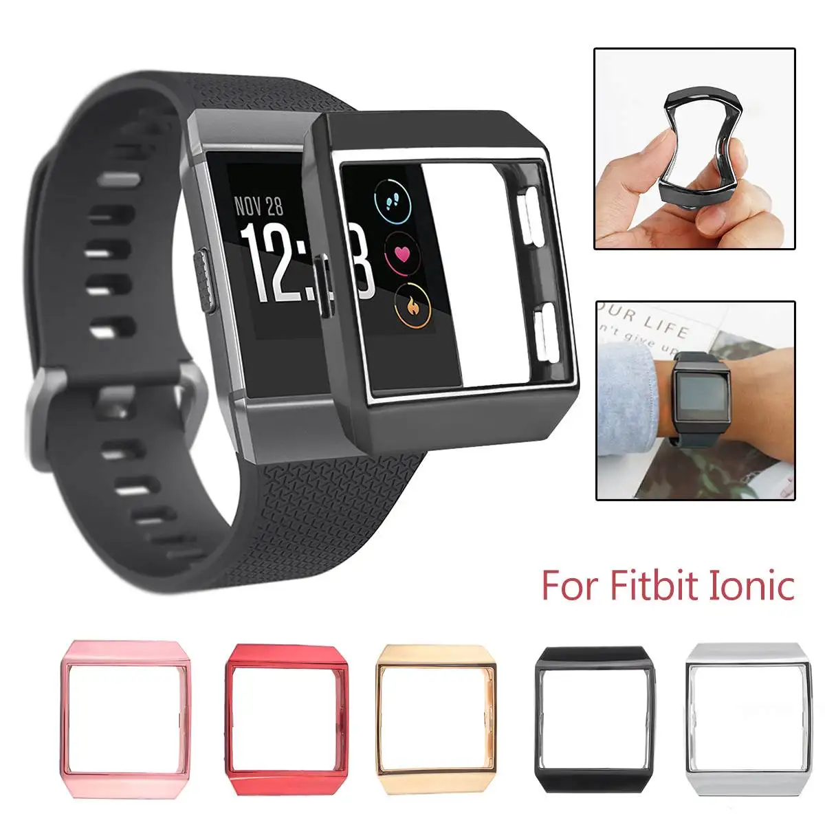 

Silicone Soft TPU Rubber Frame Skin Shell Cover Protective Case For Fitbit Ionic Smart Watch Screen Protector Accessories