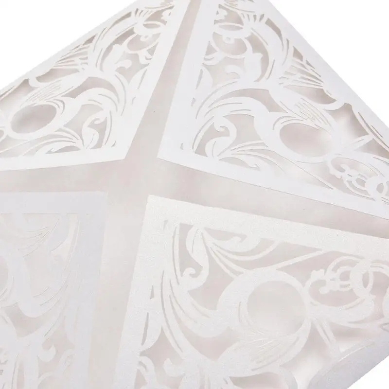 10PCS European Style White Laser Cut Luxury Flora Wedding Invitations Card Elegant Lace Favor Envel - 32953569476