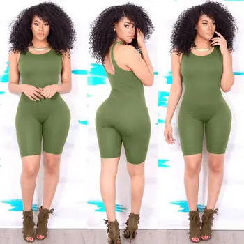 

New Women Casual Sleeveless O-Neck Bodycon Romper Jumpsuit Club Bodysuit Short Pants