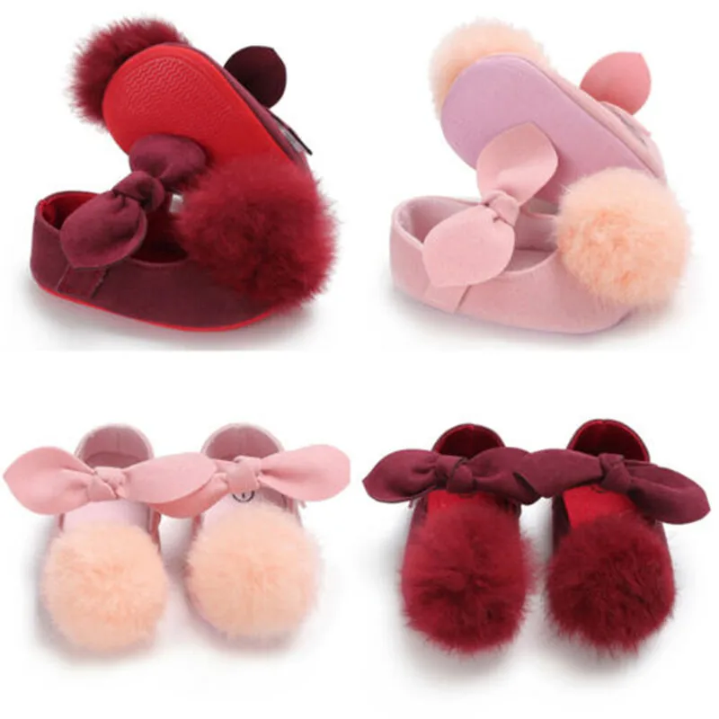 

PUDCOCO 0-18M Newborn Baby Girl Bowknot Cute Shoes Red Pink Rubber Soft Shoes
