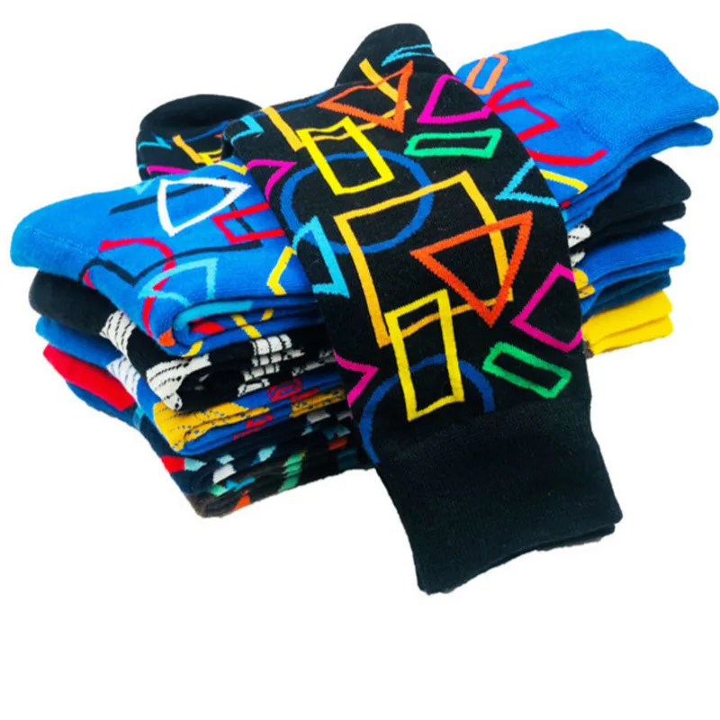 

Men Socks Funny Geometric Wood Axe Pattern Colorful Happy Personality Hip Hop Street Skate Harajuku Casual Cotton Socks Winter