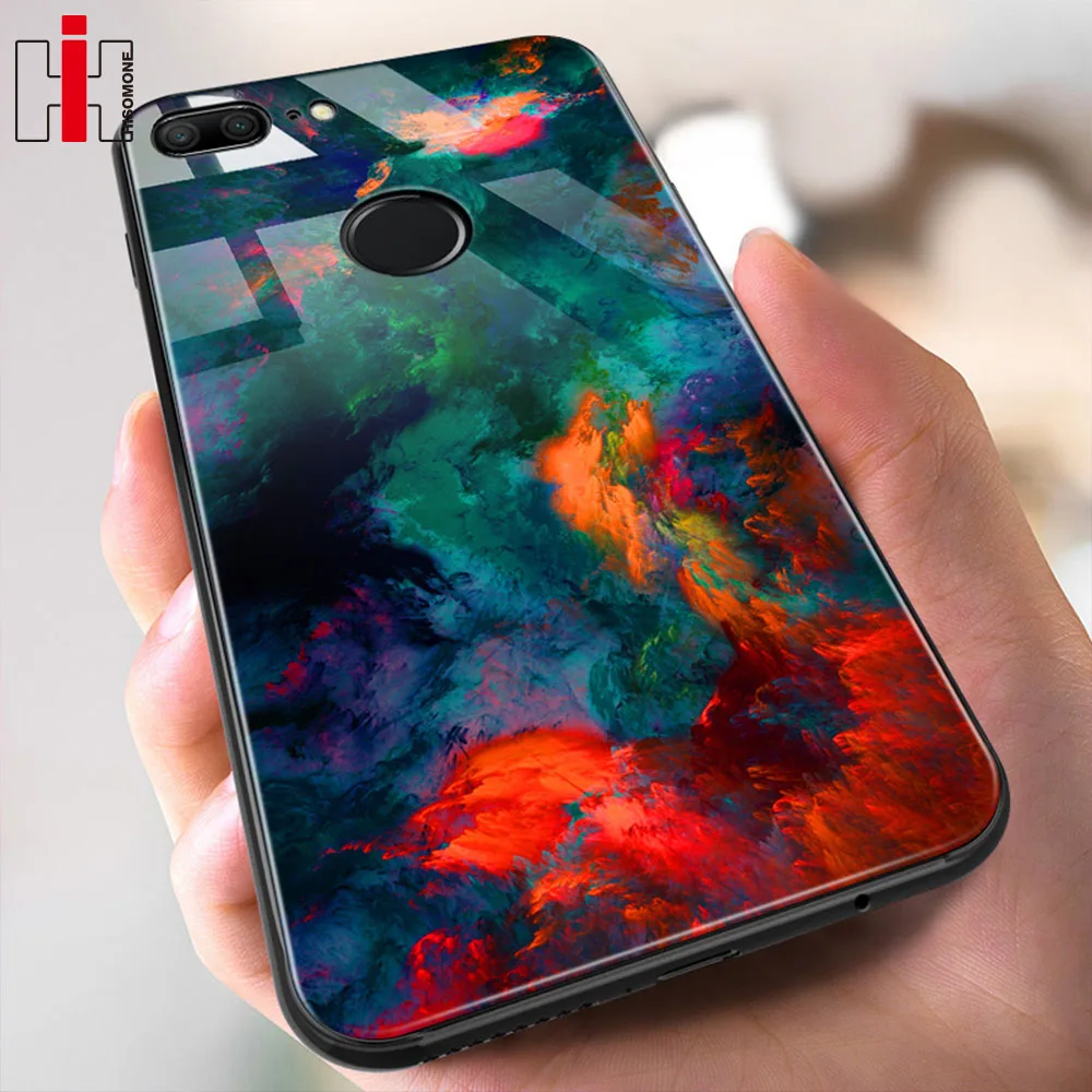 Hisomone мрамор чехол для телефона на huawei Honor 9 Lite текстура закаленное стекло задняя
