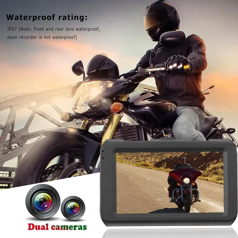 

IP67 3.0 inch 720P dual lens HD motorcycle recorder cycle recording built-in high temperature polymer battery supports up to 32G