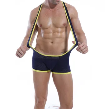 

Sexy Mens Undershirt Breathable Mesh Men's Wrestling Singlet Men Bodysuit Jumpsuit Shorts Tight Leotard Men Sleepwear