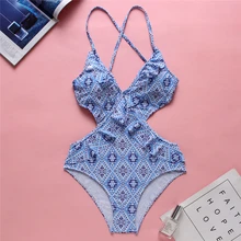 Женский цельный купальник цветочный купальный костюм мягкий бикини с рюшами купальник Бандаж с открытой спиной купальник Женская пляжная одежда Монокини Mujer