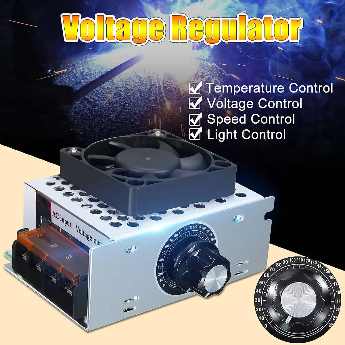 SCR регулятор напряжения температуры с вентилятором большая мощность Яркость Диммер переменного тока Электрический регулятор скорости двигателя 220 В 4000 Вт