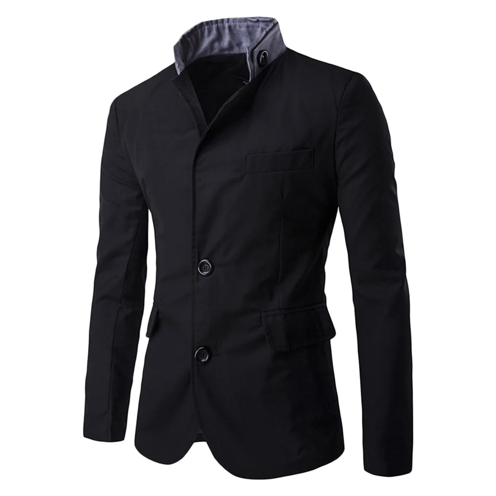 

CharMma Blazer Button Pocket Men Suit Spring Chinese Style Business Casual Stand Collar Male Blazers Slim Fit Mens Blazer Jacket