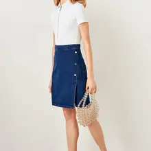 Trendyol Mavi короткая джинсовая юбка с разрезами и высокой талией TWOSS19TQ0009