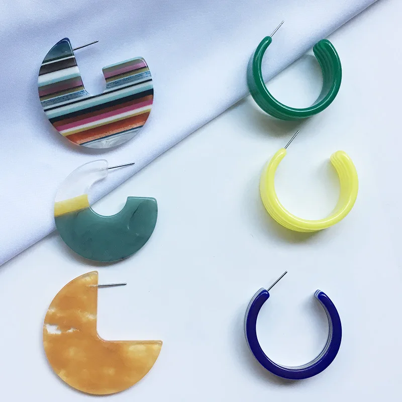 

Japan Korea Simple Acetic Acid Popular Earring Acrylic Plate Circle Color Geometric Earrings Female