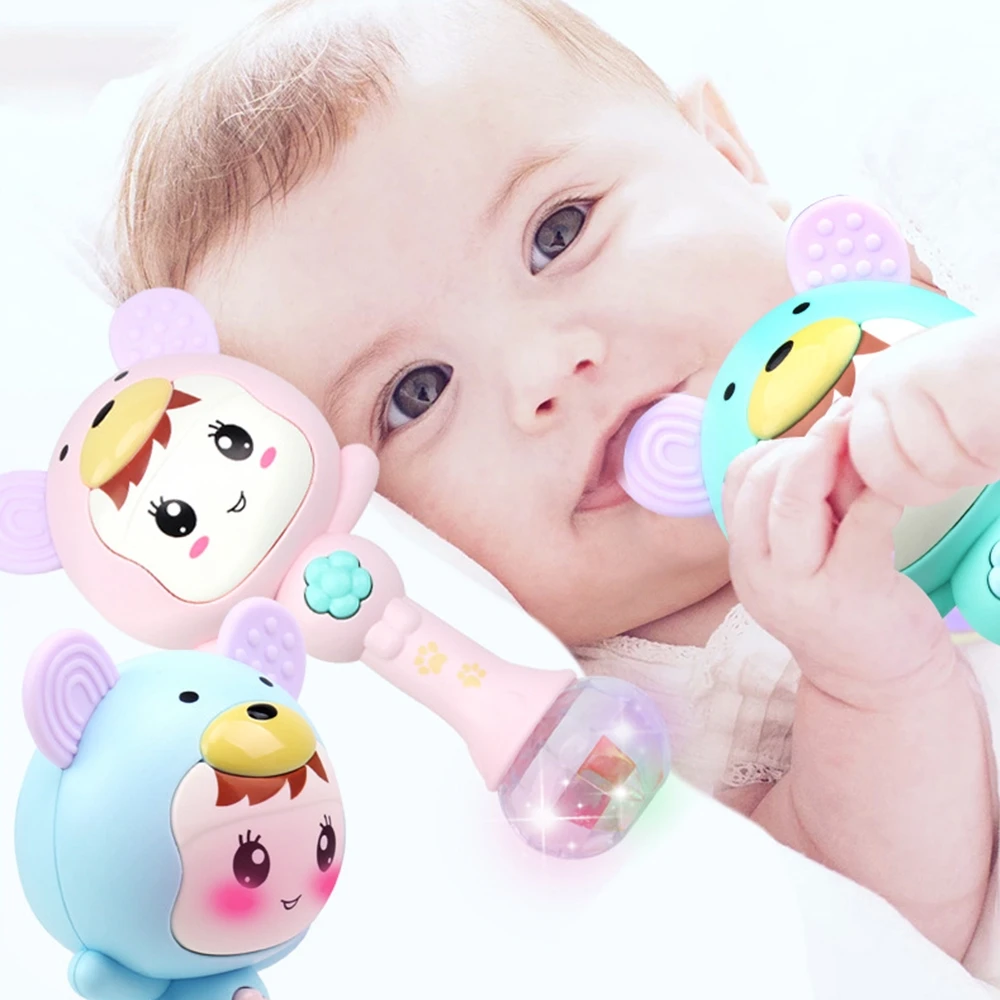 Newborn Baby Rattles Toys Music Dynamic Rhythm Plastic Lighting Sand Hammer Toy Baby Shaking