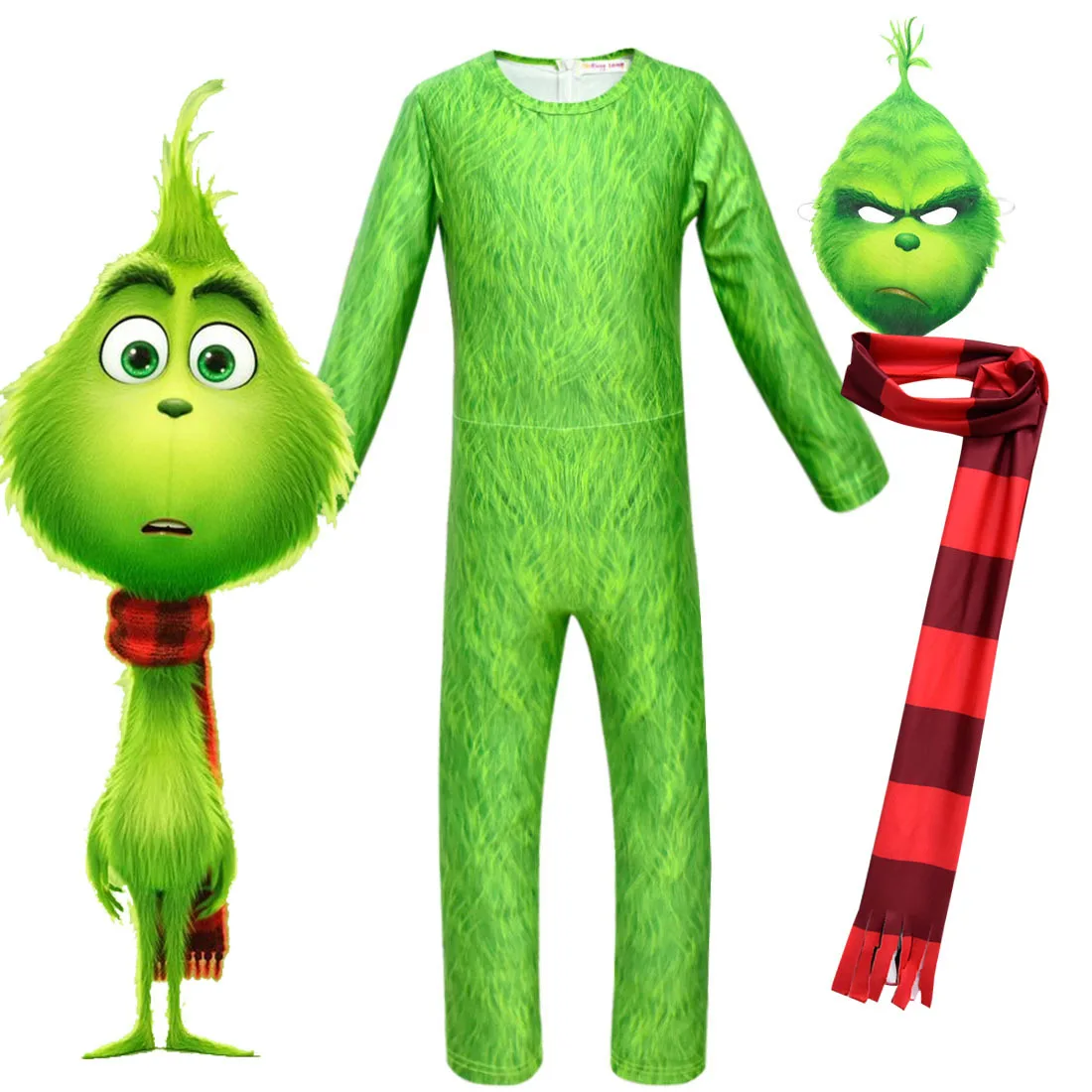 Economici Come Il Grinch Stole Il Grinch Costume Cosplay per I Bambini di Halloween Delle Ragazze Ragazzi Grinch Del Fumetto Della Tuta Regalo Di Natale