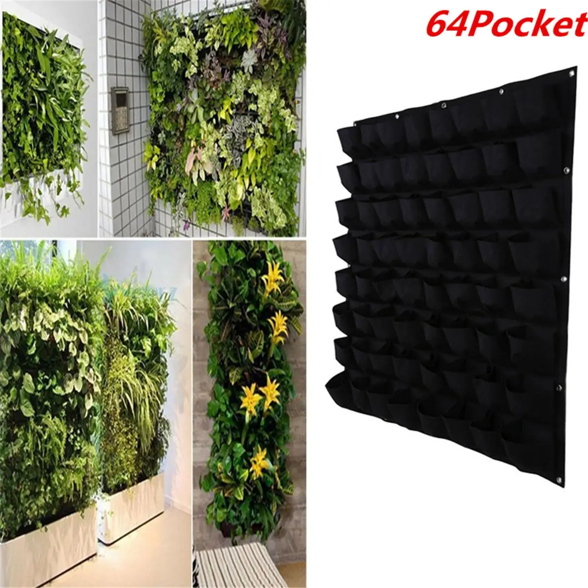 

64 Pockets Garden Grow Bag Vertical Planter Wall-mounted PE Gardening Flower Hanging Felt Planting Bag Indoor Garden Growing Pot