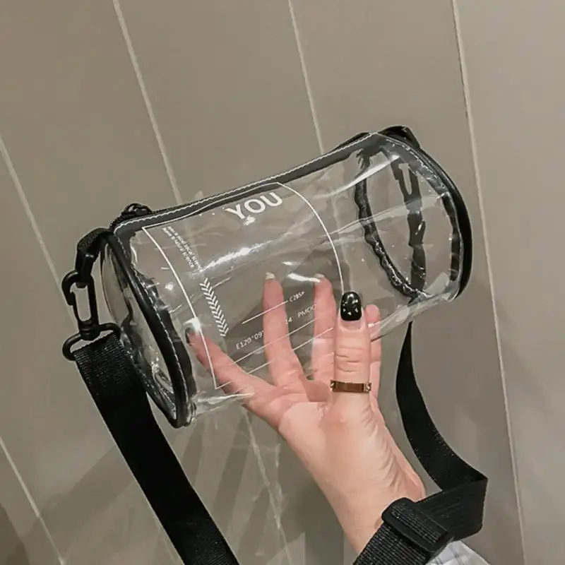 شفافة PVC مطبوعة رسائل اسطوانة حقيبة كتف المرأة واضح هلام حقائب الشاطئ للنساء الحلوى رسول Crossbody حقيبة الفتيات