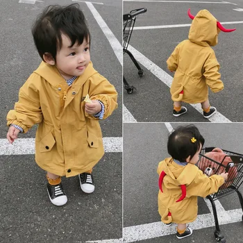 

Winter Thickening Clip Girl and boy cute Baby Children Small Devil Ox Horn Tail Lovely Even Hat Windbreaker Loose outside Coat