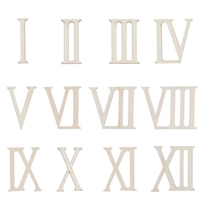 12 pçs fatias de madeira números algarismos romanos forma madeira diy quarto presente do agregado familiar artesanato decoração ornamentos