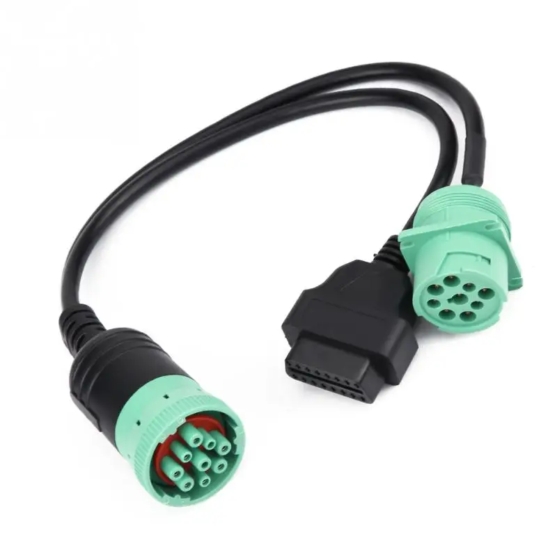 9 Pin к OBD2 Интерфейс грузовик y кабель адаптер OBDII Y сплиттер 16Pin папа женскому J1939