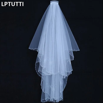 

LPTUTTI Bead Edge Beading New Short paragraph Mantilla Wedding Marry Headdress Accessories Bridal Wedding Veil With Comb