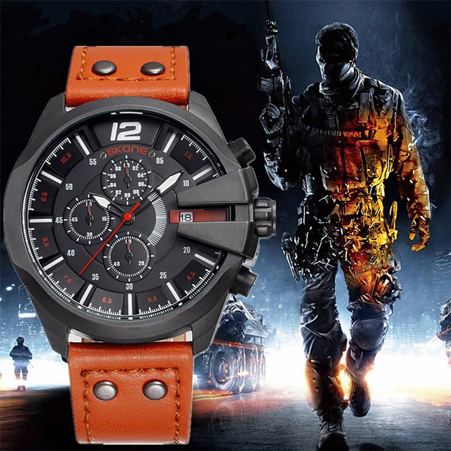 

Luxury Chronograph Men's Watches Sport Stopwatch Leather Strap Date Display Man Wrist Watch Army Military Style Quartz Clock