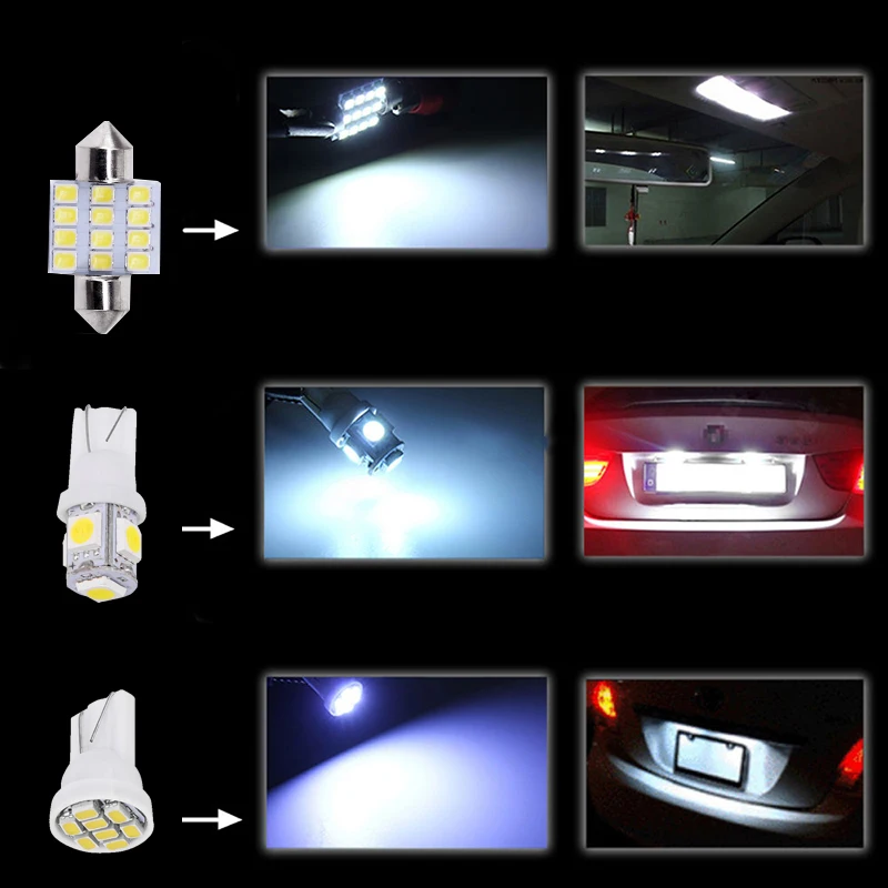 

13pcs Car White Led Light Kit For Interior &dome &license Plate Lamps Map Light