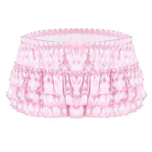 Мужские Мягкие Гладкие трусики с юбкой, нижнее белье, сексуальные атласные трусы в горошек с оборками, многоуровневые трусы, мужские трусы, клубная одежда