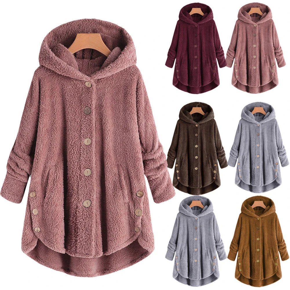 

YJSFG HOUSE Women Faux Fur Jackets Winter Warm Fluffy Coats Overcoat Button Jackets Casual Plus Size Tops Outwear Loose Coats