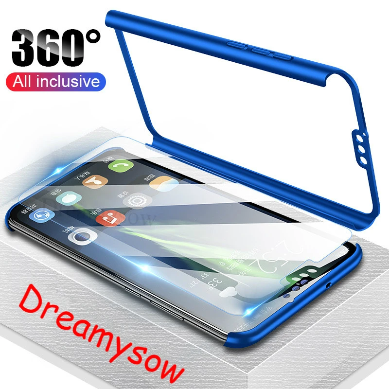 

360 Degree Full Cover PC Phone Case For Huawei P8 P9 P20 Lite Pro Nova3 3i 4E Y5 Y7 Y6 2018 Honor 7C 7A Protective Cases Glass