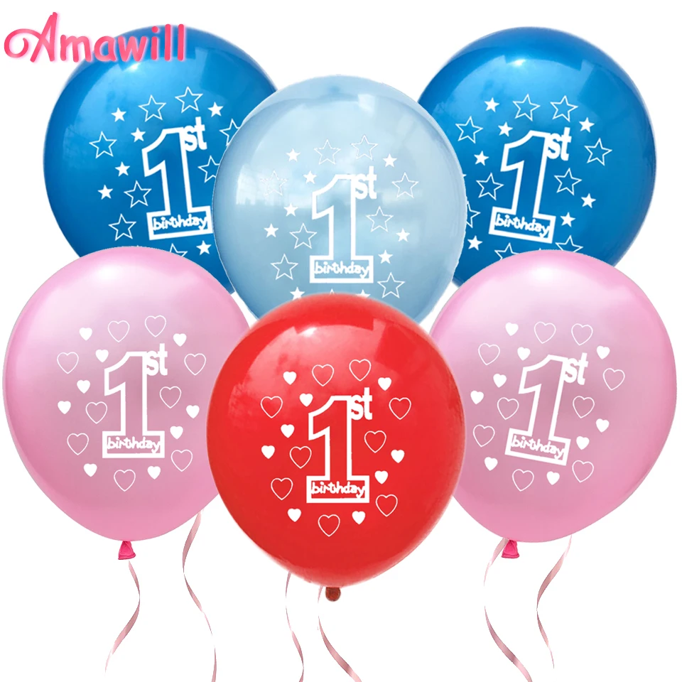 Amawill 10 шт. розовый синий 1-й День рождения воздушные шары 1 год первый счастливый декор для вечеринки в честь Дня Рождения шары из латекса Baby Shower Girl 7D