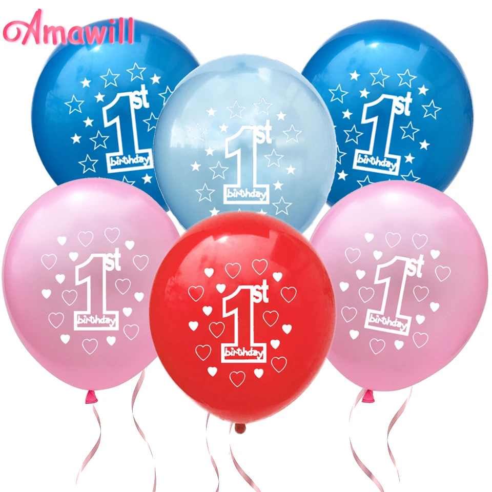 Amawill 10 шт. розовый синий 1-й День рождения воздушные шары 1 год первый счастливый