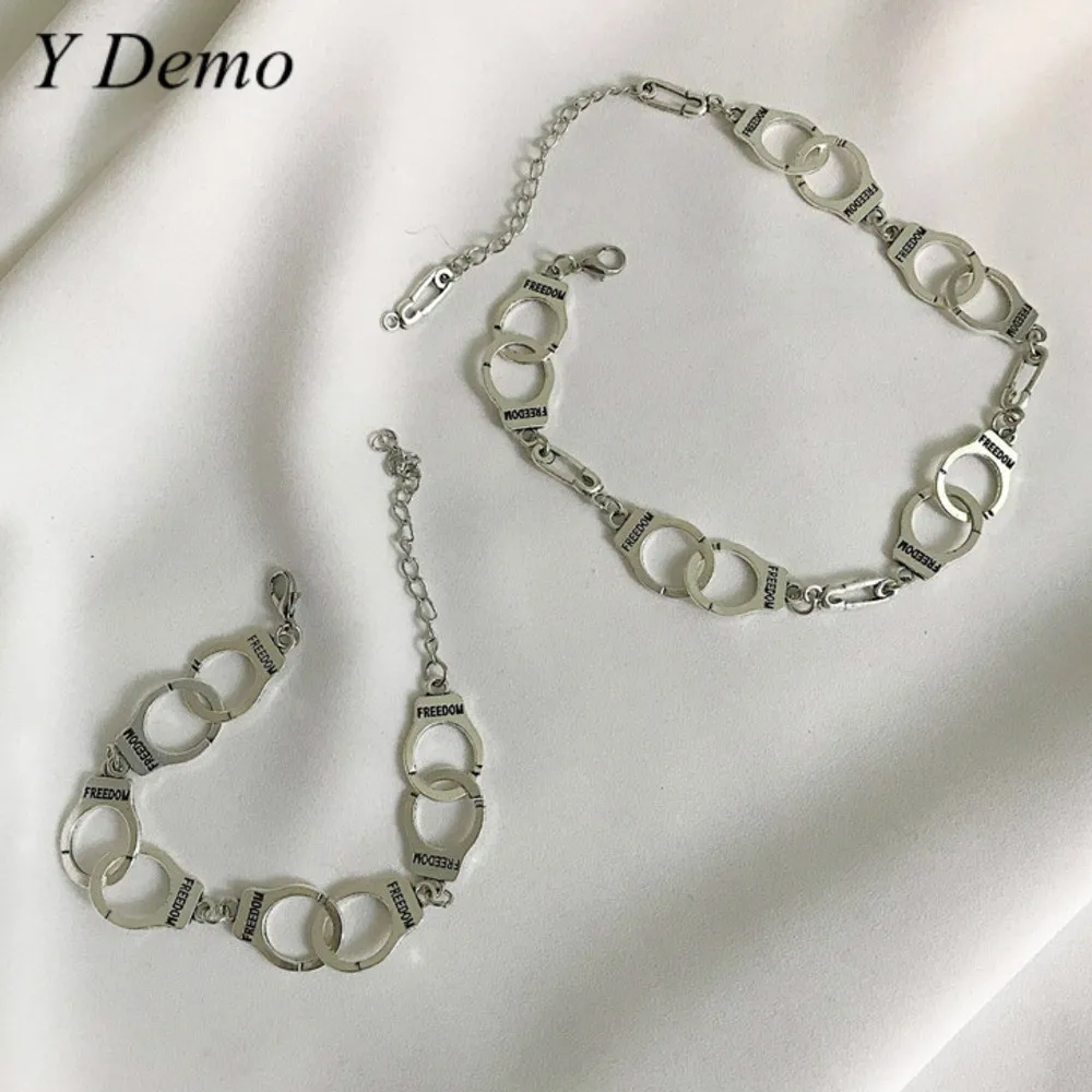 

Gothic Style Handcuffs Choker Collar Necklace Women Handmade Geometric Bracelet