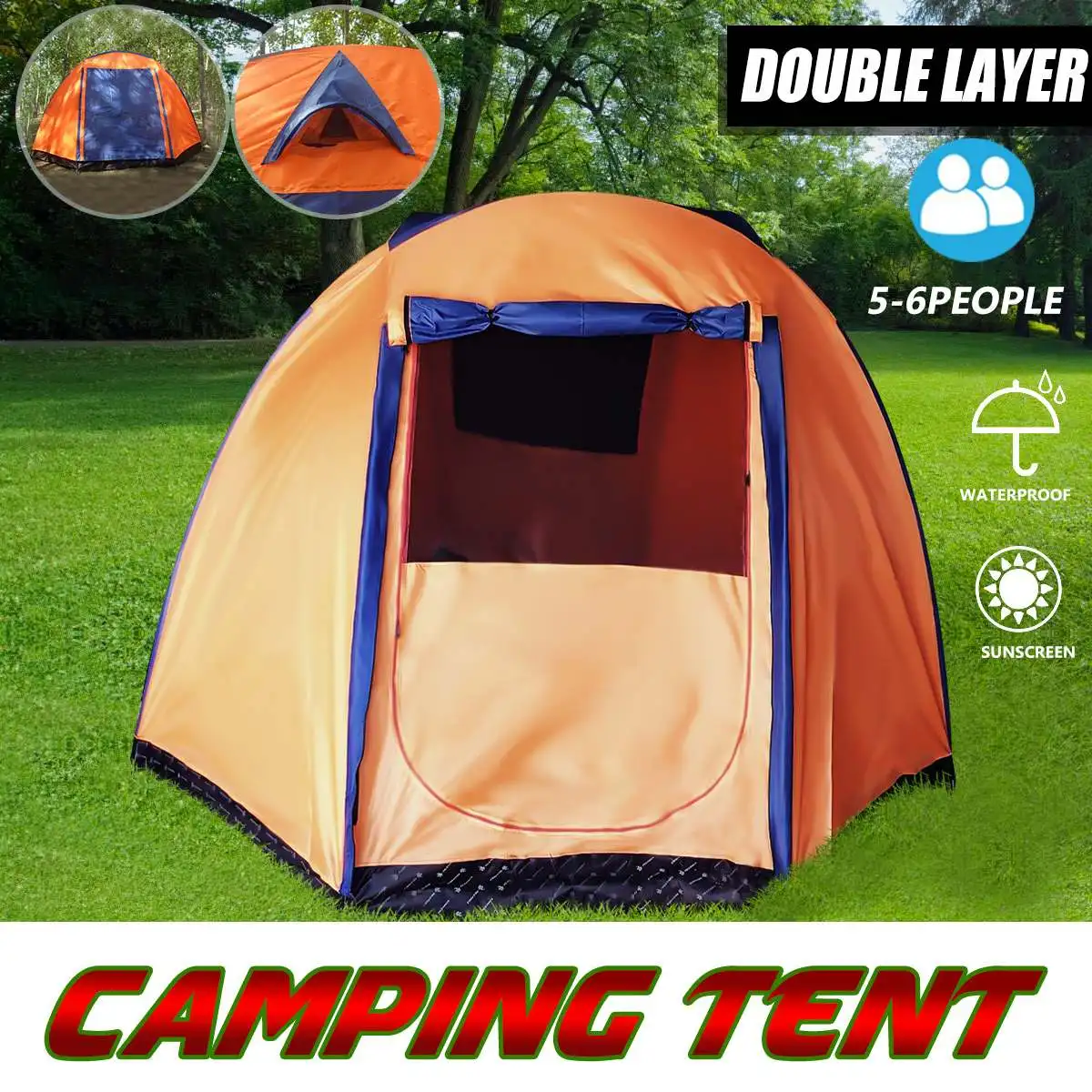 

SGODDE 5-6 People Camping Tent Double Layer Waterproof 5000MM Large Family Travelling Tents Easy Quick Build 300x300x180cm