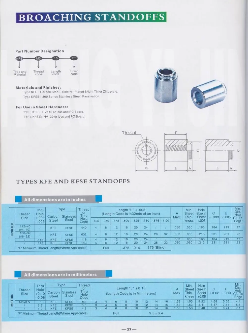 KFSE-440-16 втулки, нержавеющая сталь 303, природа, PEM стандарт,, сделано в Китае