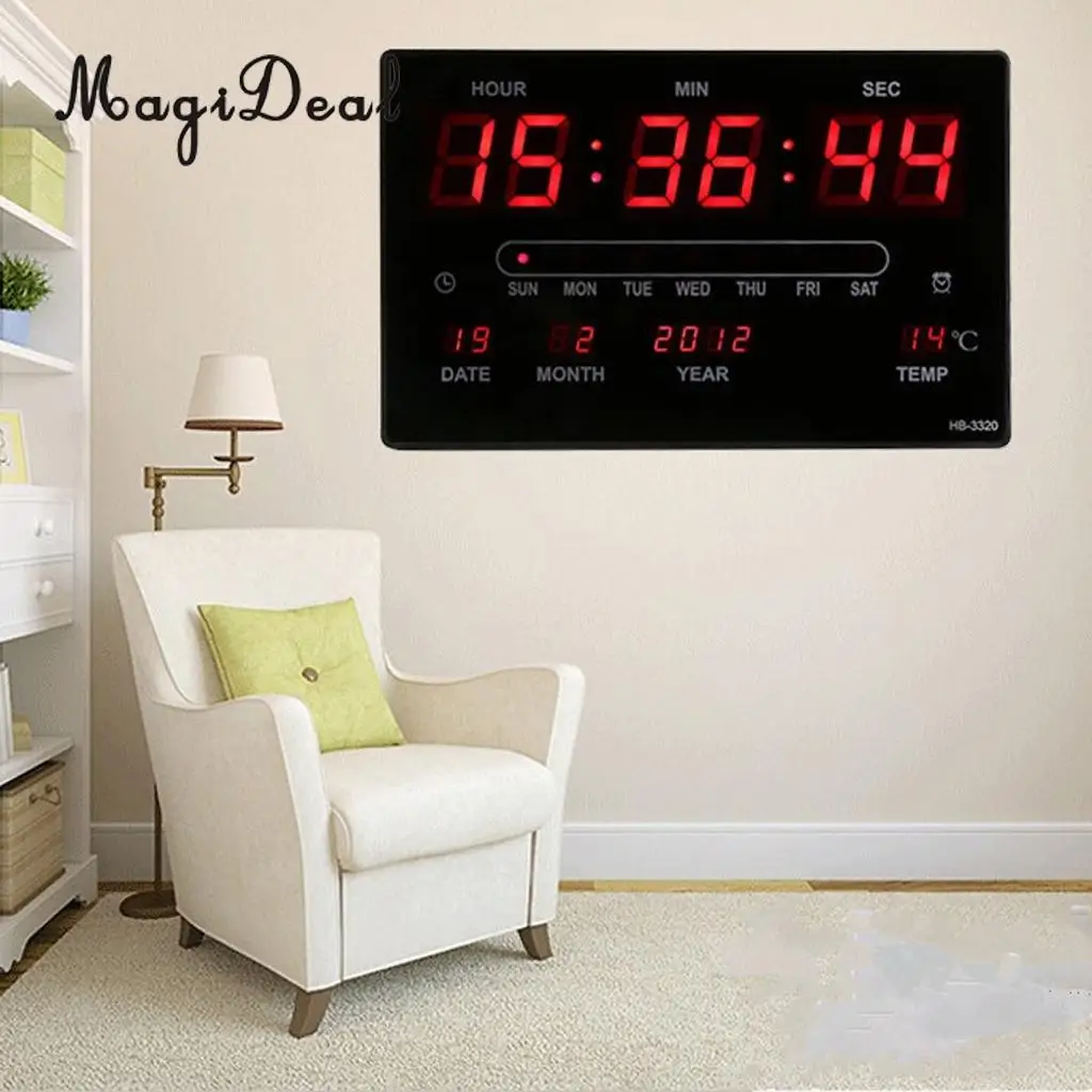 

MagiDeal Digital LED Wall Clock 24H Display Calendar Desk Clock Time School Learning Clock Counter Down Timer EU