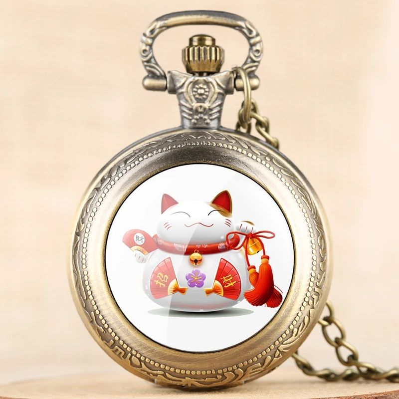 Кварцевые карманные часы Lucky Cat в китайском дизайне подарок оригинальное