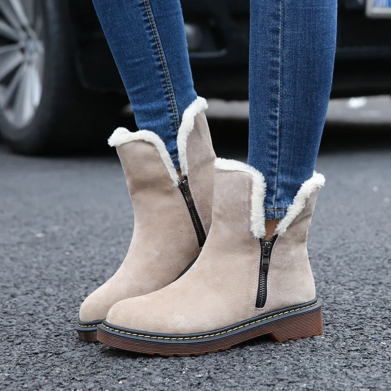 

2019 Real Genuine Leather Natural Cow Suede Snow Boots For Women Winter Warm High Quality Fur Ankle Boots Ladies Shoes Woman