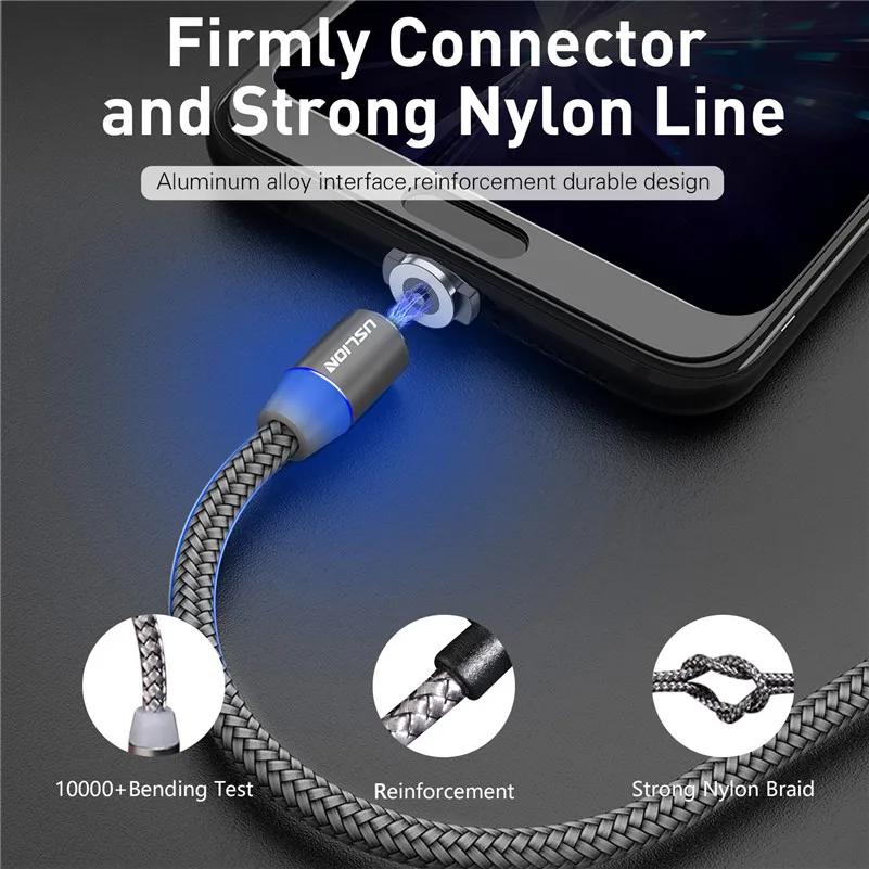 USLION Magnetic USB Cable Fast Charging USB Type C Cable Magnet Charger Data Charge Micro USB Cable Mobile Phone Cable USB Cord