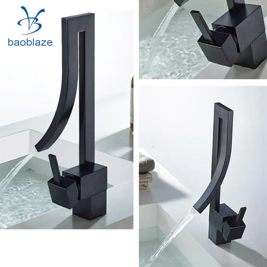 

Deck Mount Curved Spout Basin Sink Faucet Creative Design Bathroom Mixers with Hot and Cold Water Lavatory Sink Taps