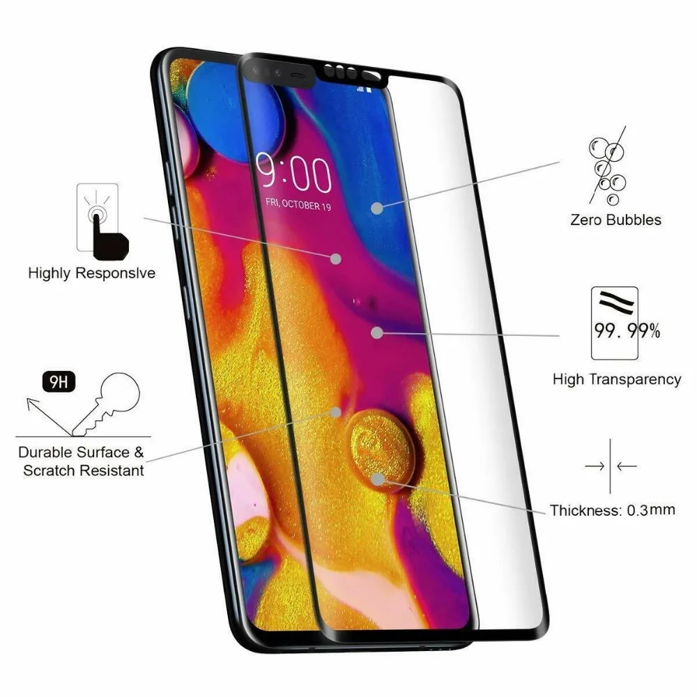 Закаленное стекло 9H с полным покрытием для LG K22 G8 V50 V40 V30 V20 G7 Защита экрана Q7 Plus