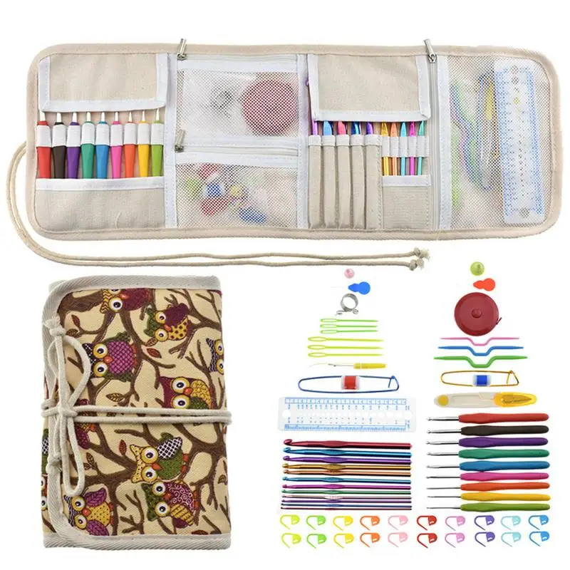 

Crochet Braiding Tool Alumina Crochet Hooks Set Soft Handle Knitting Needles with Bag Weave Sewing Tool Accessories