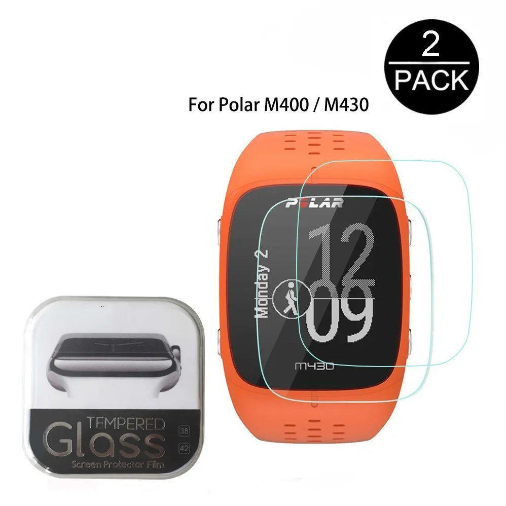 2 упаковки для Polar M430 M400, gps, беговые часы, стеклянная пленка для Polar Smartwatch, 0,3 мм, 2.5D, 9 H, прозрачная защита экрана из закаленного стекла