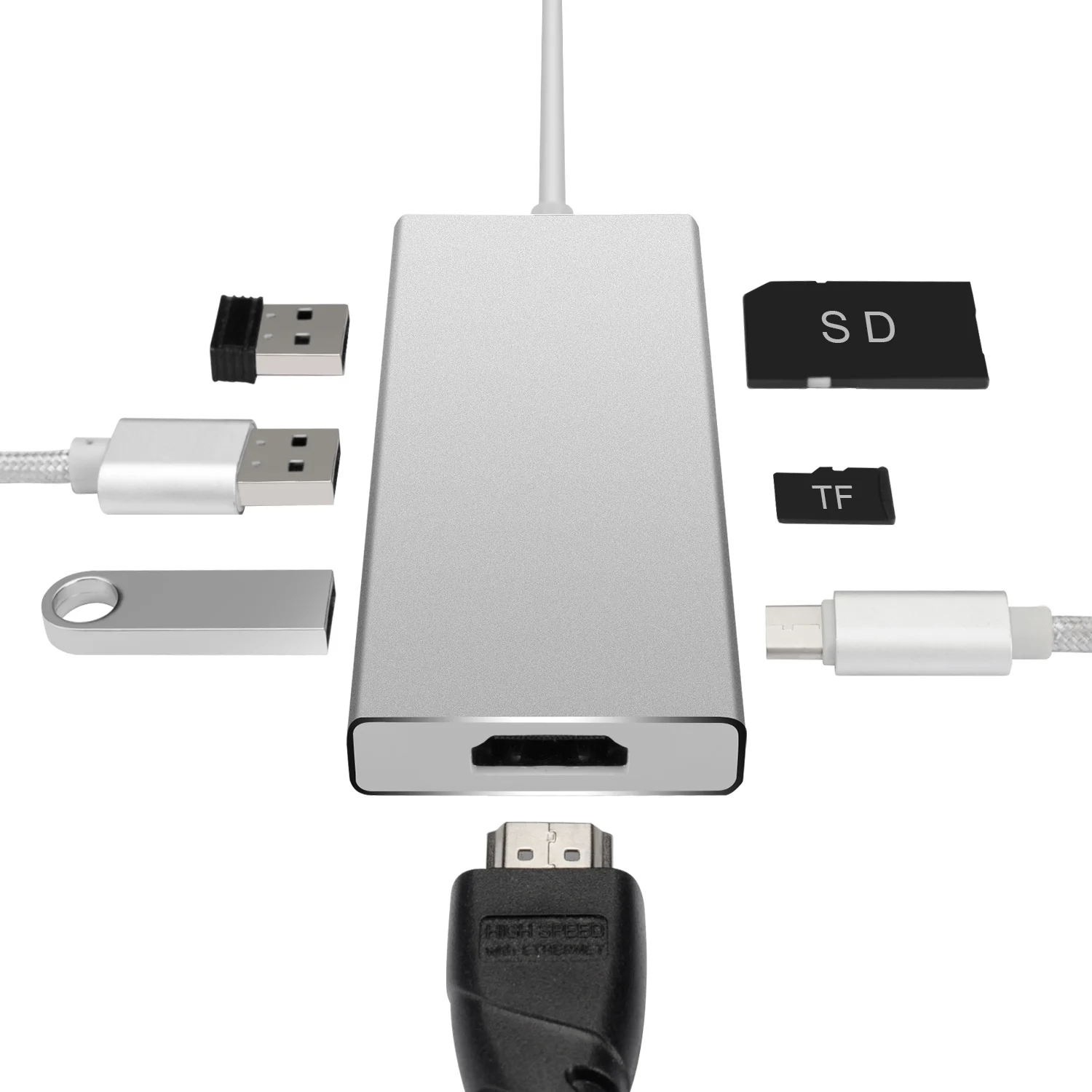 

4 in 1 Type C to 4K HDMI PD Power Delivery USB3.0/2.0 Hub Adapter for MacBook Pro 2015/2016 Samsung Galaxy A7 2017/S8/S8+/S9 H