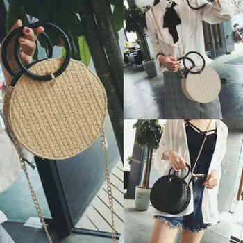 

2019 New Brand Simple Fashion Women Straw Bag Woven Round Handbag Purse Crossbody Summer Beach Bags US