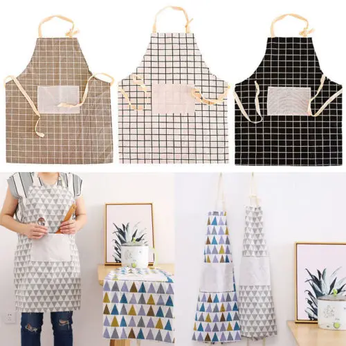 

Fashion Apron With Pocket Chef Kitchen Cooking Cotton Women Men Unisex Ladies Bib Work For Cooking Baking Restaurant Pinafore