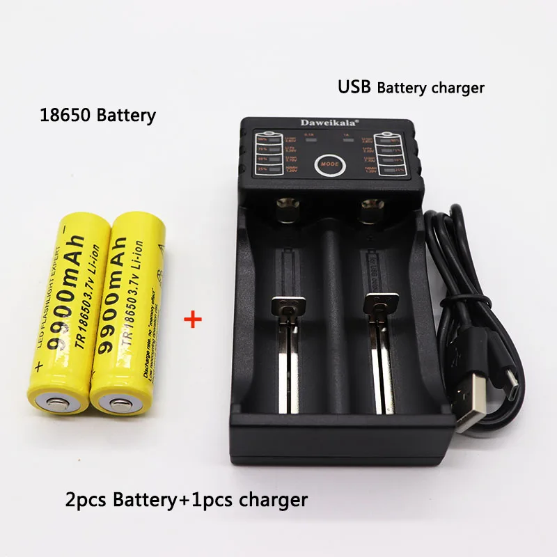 

2 piezas 18650 bateria 3,7 V 9900 mAh bateria recargable liion con cargador para Led linterna litio battery + 1 piezas cargador