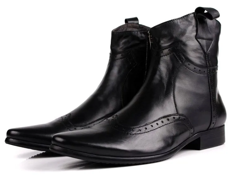 Черные/коричневые ботинки в байкерском стиле с острым носком; мужские ковбойские ботинки; ботинки из натуральной кожи; мужские Ботильоны; европейские размеры 45